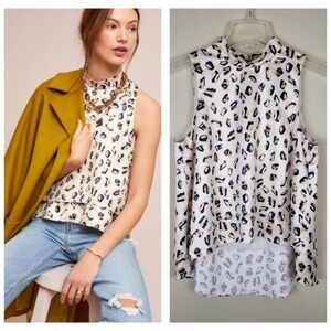 Anthropologie Hutch Lindsey Tiered Sleeveless Blouse Neutral Motif Cream Size S